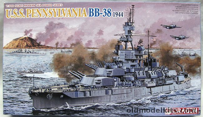 Dragon 1/700 USS Pennsylvania BB38 Battleship 1944 - With Two Sets of White Ensign PE, 7041 plastic model kit